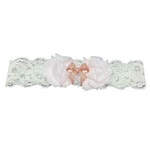 Rose Gold Rhinestone bow bridal garter, pale mint lace, new without tag.
